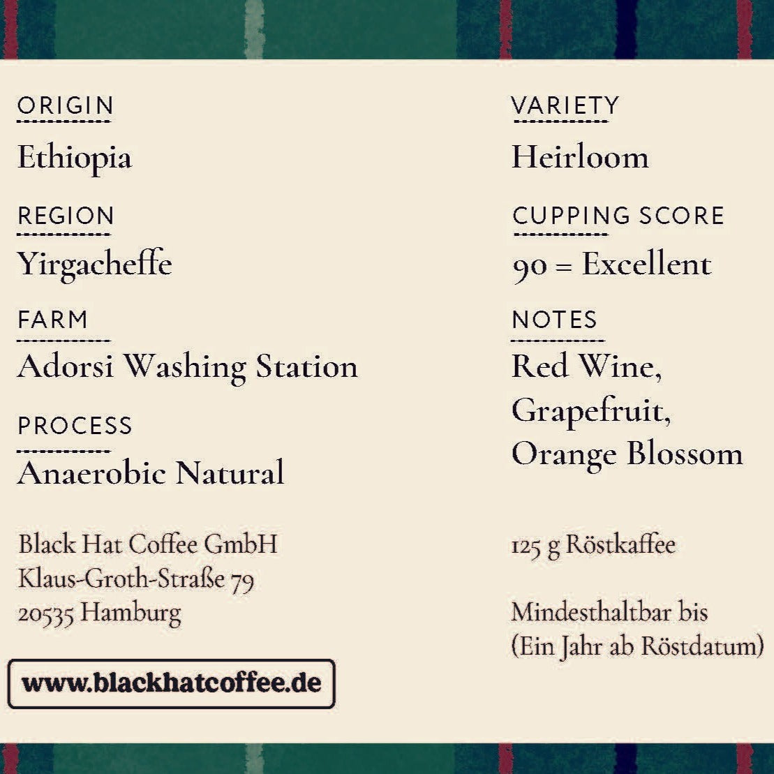 Black Hat Coffee Holy Bean - Special Filter, Anaerobic Natural, Ethiopia Yirgacheffe