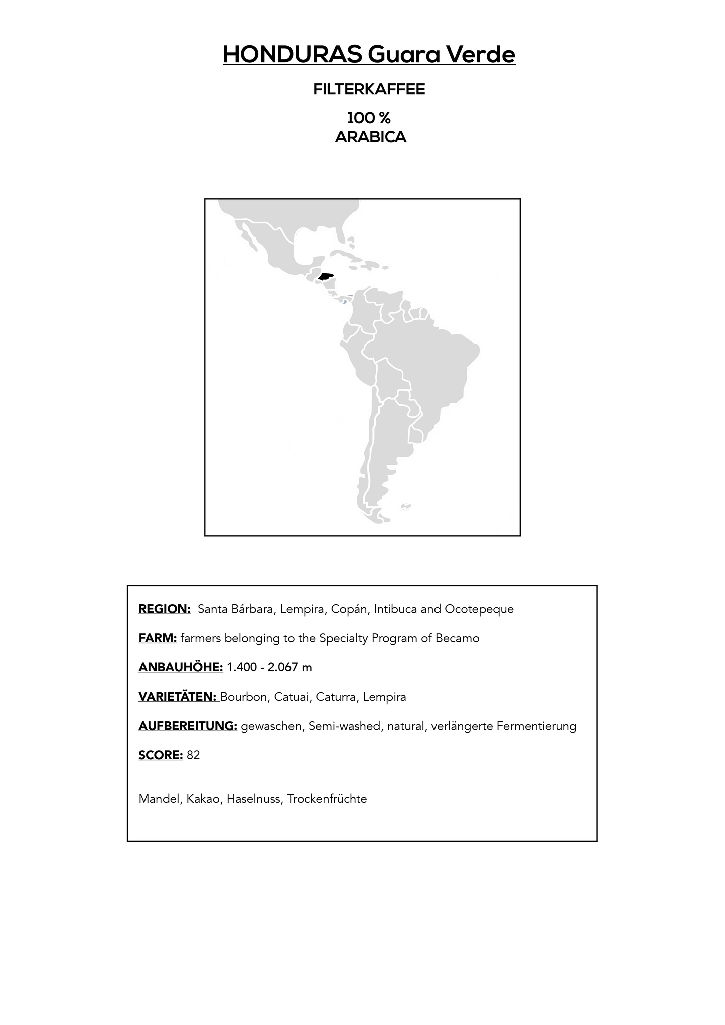 Filterkaffee Honduras - Ausgewogen, Schokolade - Haselnuss - Rohrzucker 