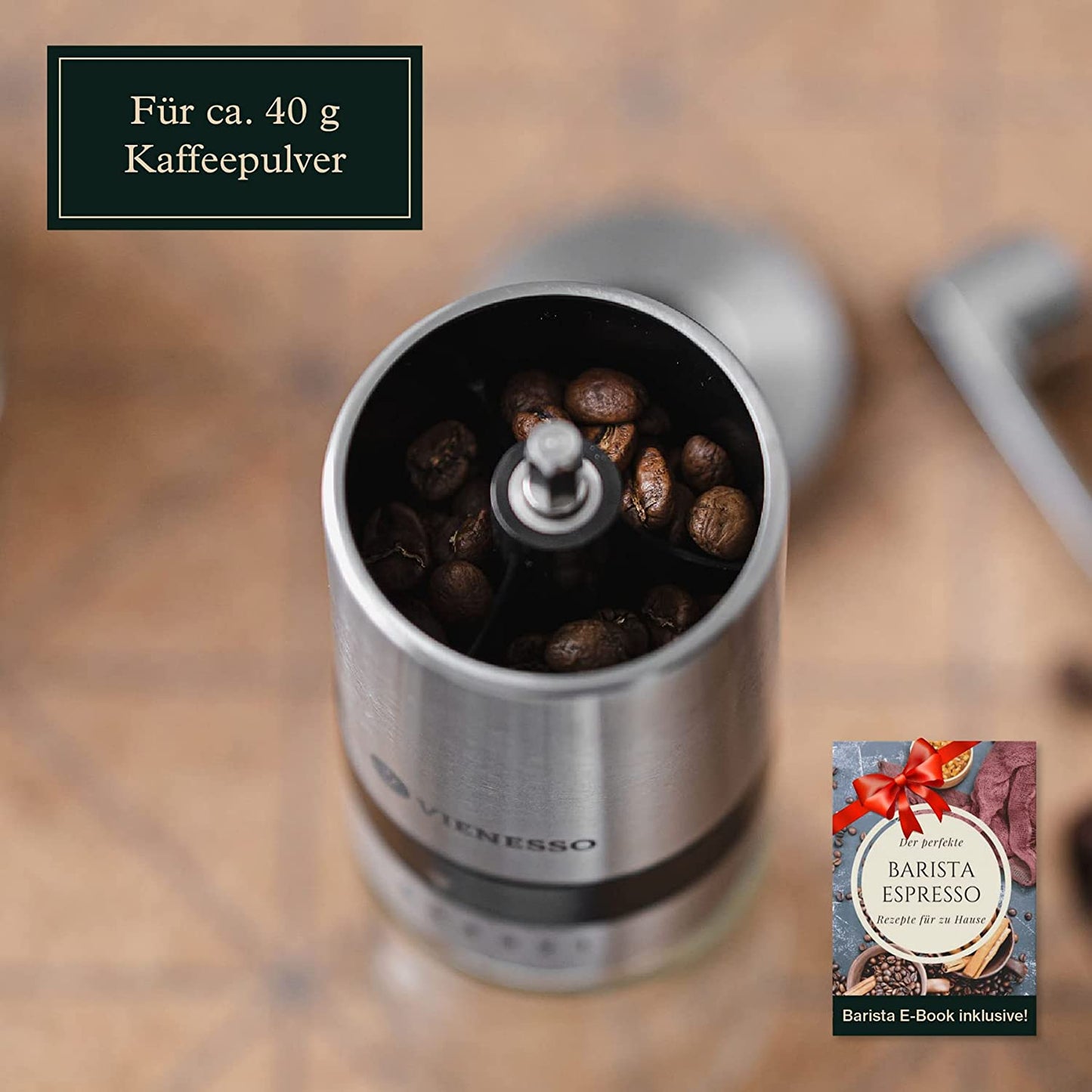 Manuelle Handkaffeemühle mit Keramik-Mahlwerk: Espressomühle mit 6-Stufen Mahlgradeinstellung