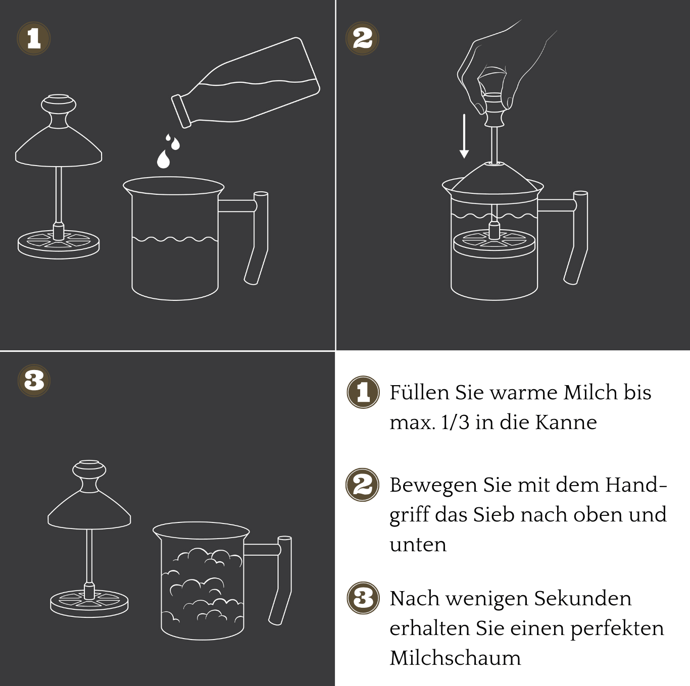Manueller Hand-Milchaufschäumer aus Edelstahl mit Mesh-Sieb für cremigen Milchschaum - 400 ml