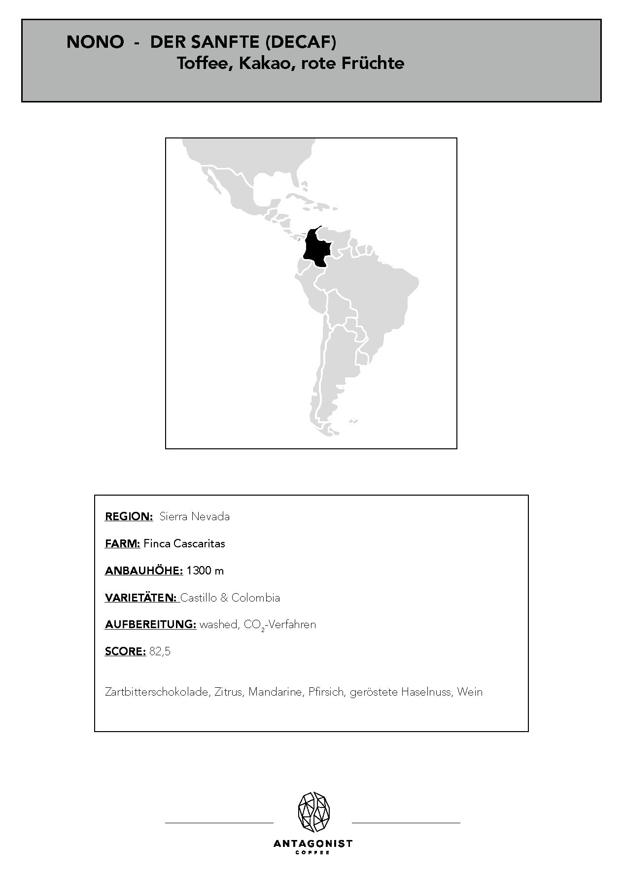 NONO Kolumbien Decaf - Entkoffeiniert, Toffee - Kakao - rote Früchte