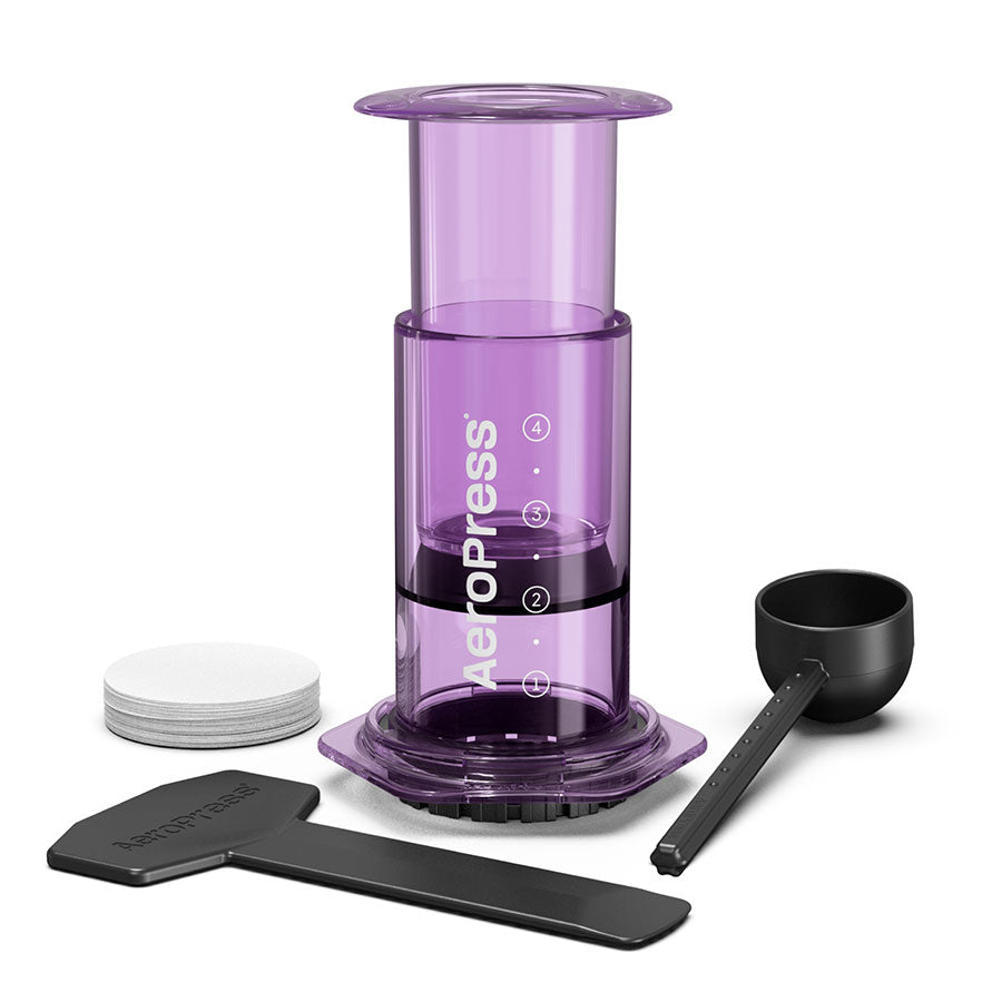 AeroPress Clear Kaffeebereiter Clear Purple Lieferumfang