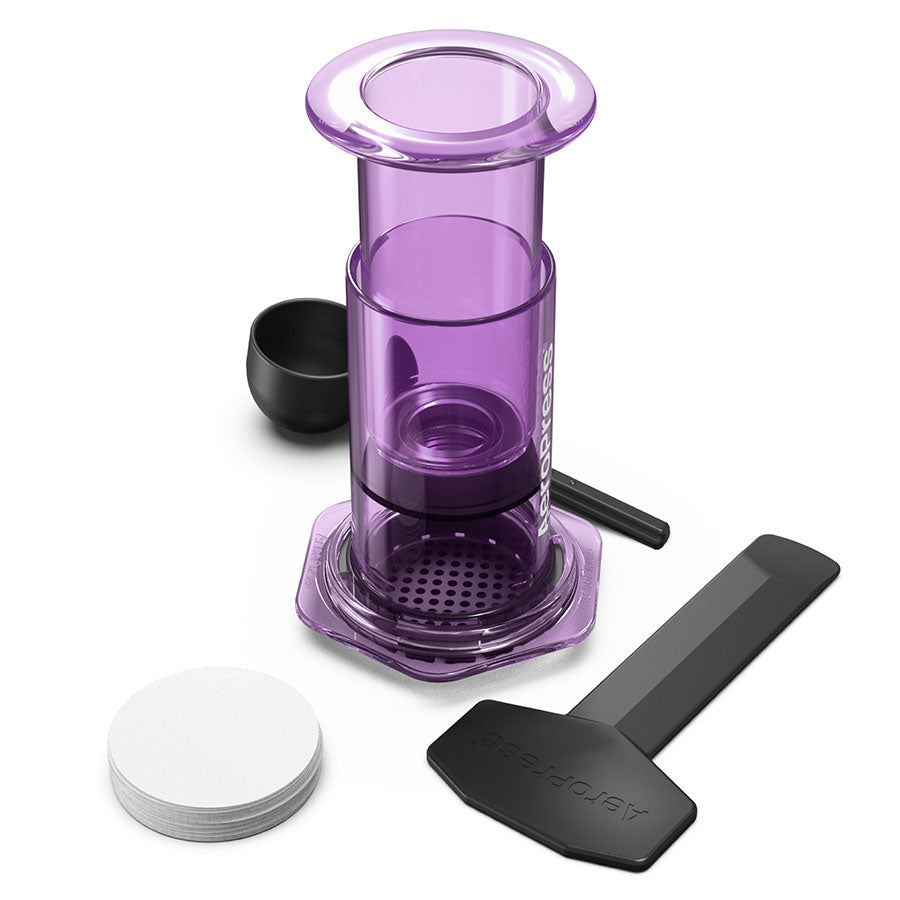 AeroPress Clear Kaffeebereiter Clear Purple Lieferumfang