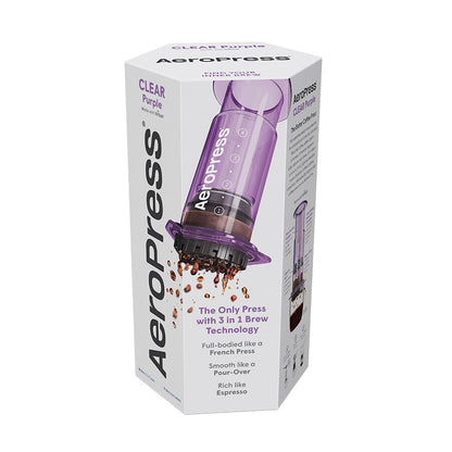 AeroPress Clear Kaffeebereiter Clear Purple Verpackung