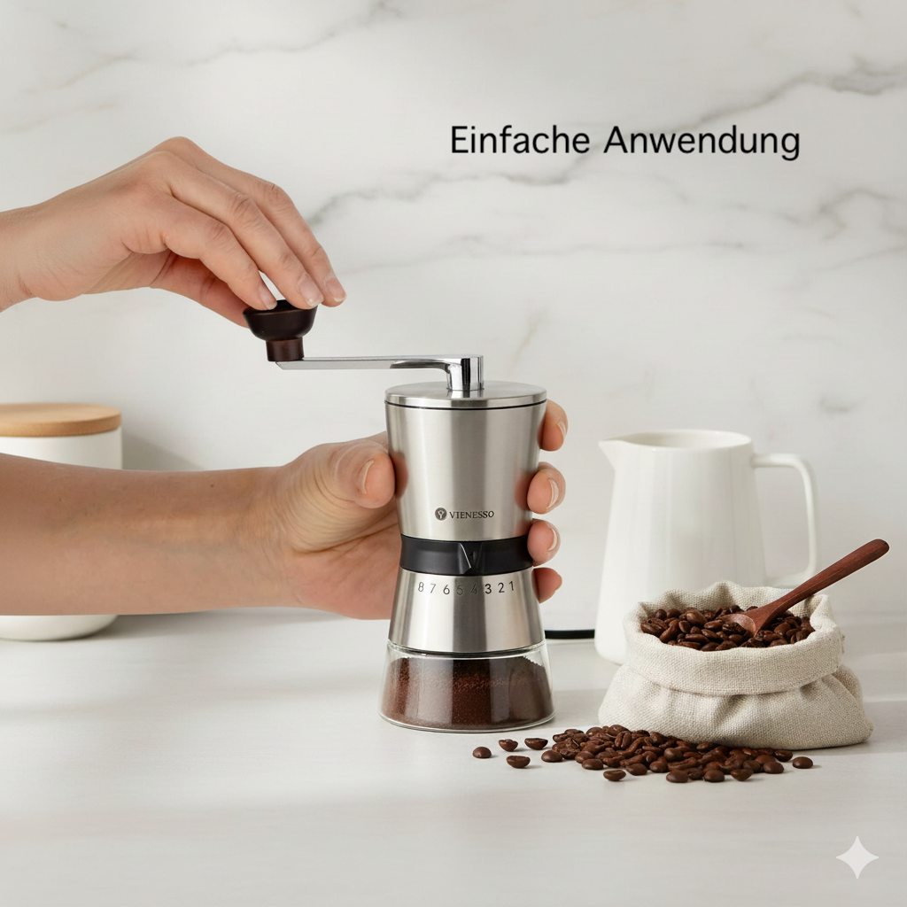 Handkaffeemühle mit Keramik-Mahlwerk und 8-Mahl-Stufen