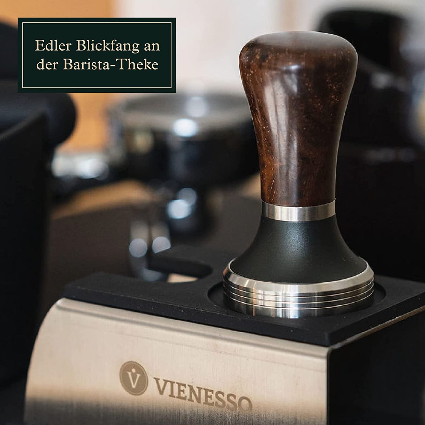 Tamper Set für Siebträger - Design Espresso-Stempel mit Holzgriff inkl. Ablage - 51 mm
