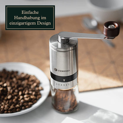 Manuelle Handkaffeemühle mit Keramik-Mahlwerk: Espressomühle mit 6-Stufen Mahlgradeinstellung