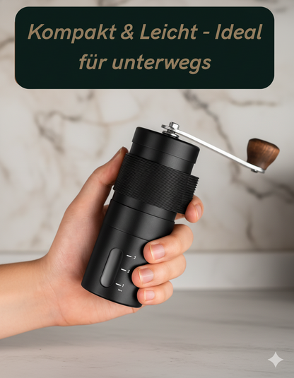 Kaffeemühle Manuell mit stufenloses Keramikmahlwerk - Kompakte Handkaffeemühle (schwarz)