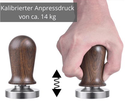 Tamper Set druckregulierend mit Anpressdruck von ca. 14kg durch integrierte Feder - 51 + 58 mm