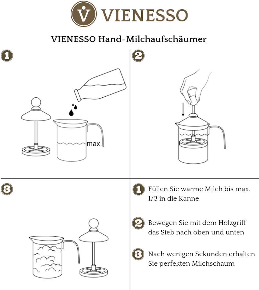 Manueller Hand-Milchaufschäumer aus Edelstahl mit Doppelsieb