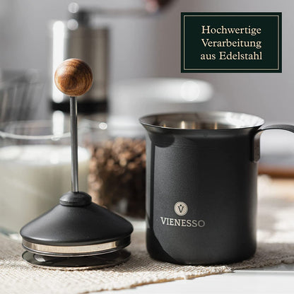 Manueller Hand-Milchaufschäumer aus Edelstahl mit Doppelsieb