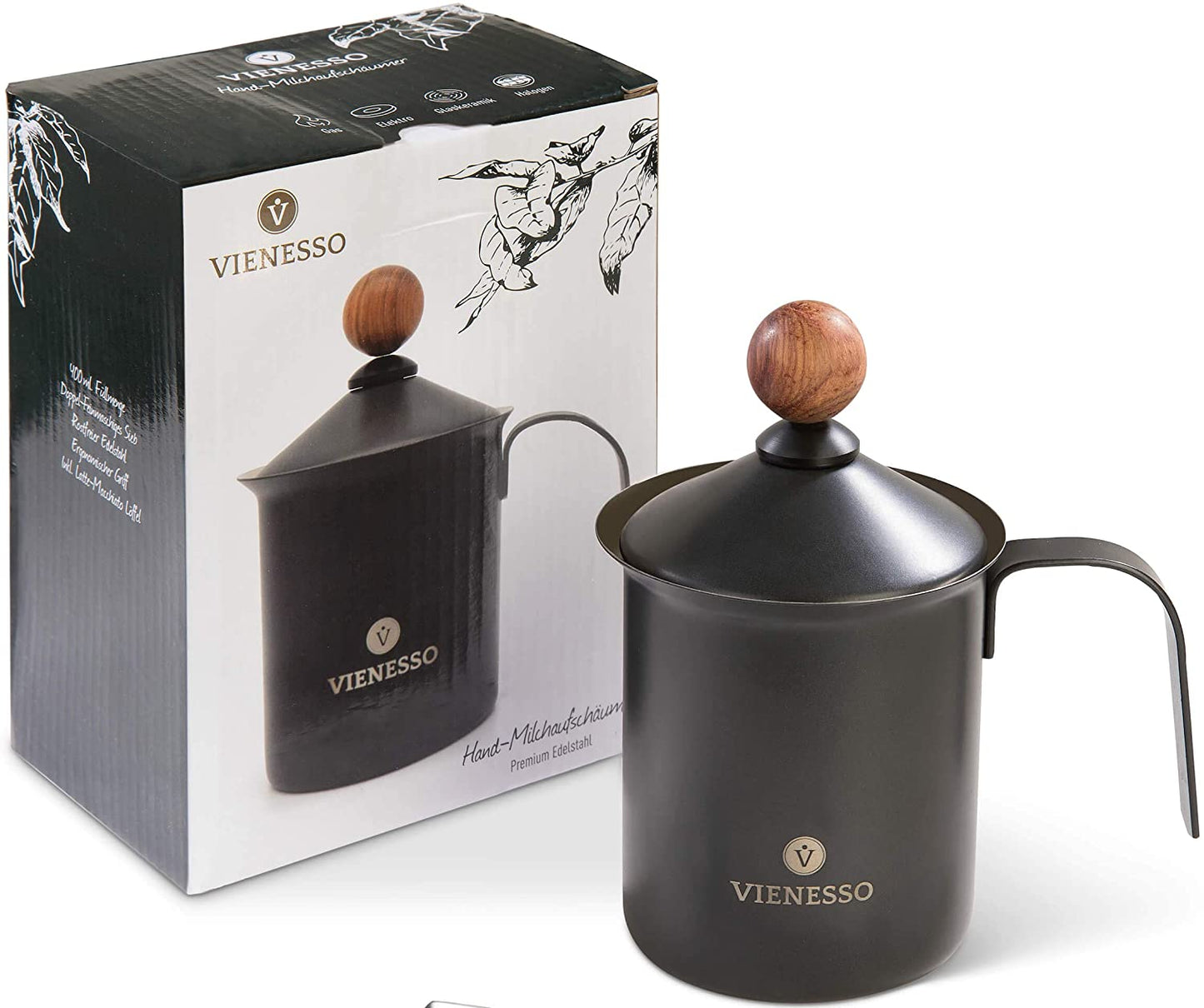 Manueller Hand-Milchaufschäumer aus Edelstahl mit Doppelsieb