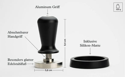 Tamper Set druckregulierend mit Anpressdruck von ca. 14kg durch integrierte Feder - 51 + 58 mm