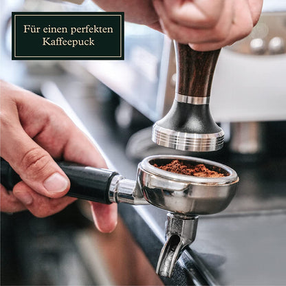 Tamper Set für Siebträger - Design Espresso-Stempel mit Holzgriff inkl. Ablage - 51 mm