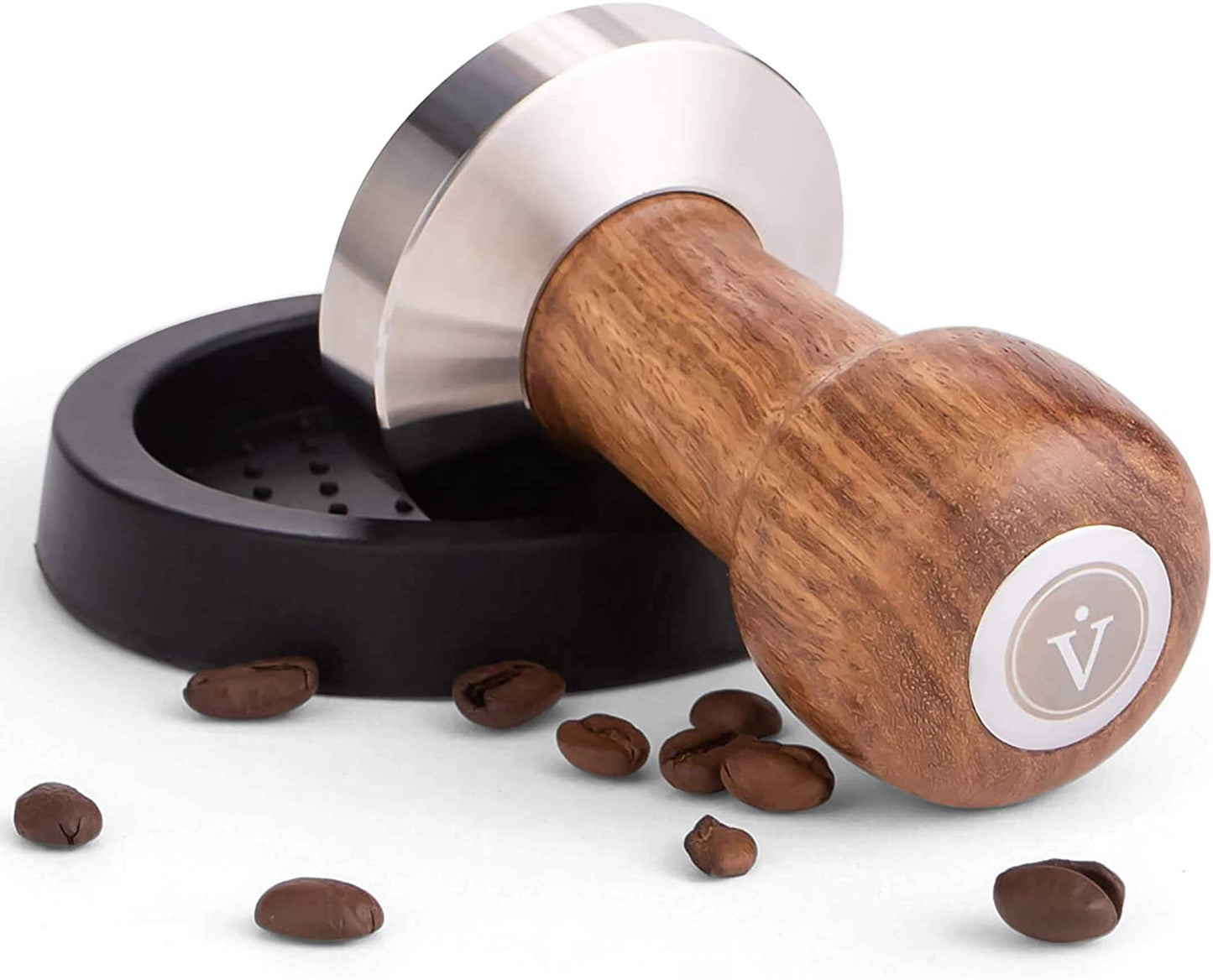 Tamper mit edlen Holzgriff - Espresso Stempel für den Barista inkl. Matte