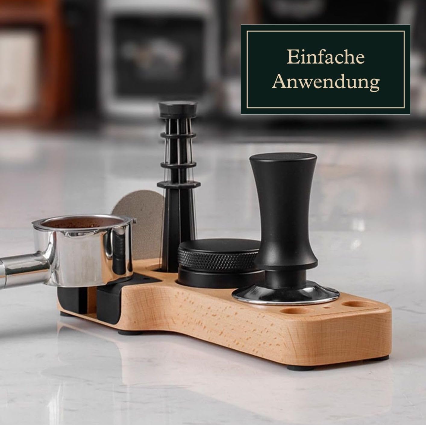 Tamperstation aus Holz - Edle Andrückstation für den Siebträger und Ablage