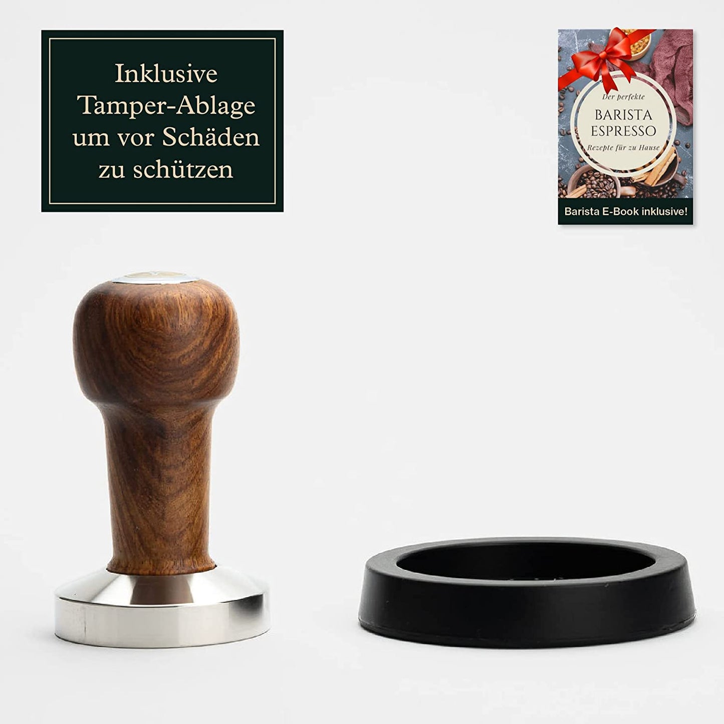 Tamper mit edlen Holzgriff - Espresso Stempel für den Barista inkl. Matte