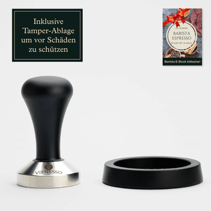 Tamper Set für den Barista - Espresso Stempel zum Andrücken aus Edelstahl und Druckguss-Griff inkl. Matte - 51 mm