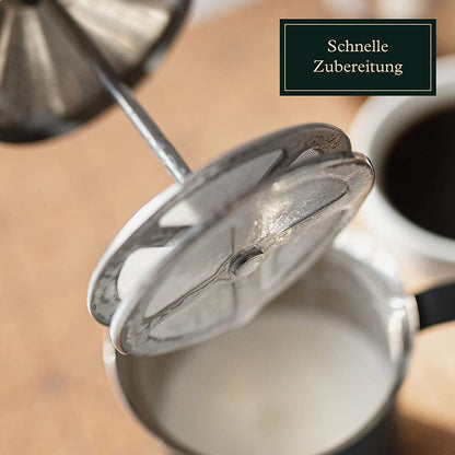 Manueller Hand-Milchaufschäumer aus Edelstahl mit Mesh-Sieb für cremigen Milchschaum - 400 ml