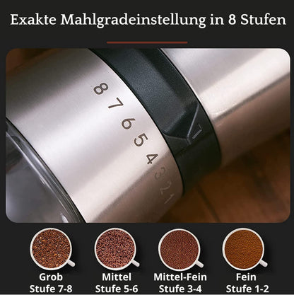 Handkaffeemühle mit Keramik-Mahlwerk und 8-Mahl-Stufen