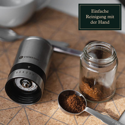 Manuelle Handkaffeemühle mit Keramik-Mahlwerk: Espressomühle mit 6-Stufen Mahlgradeinstellung